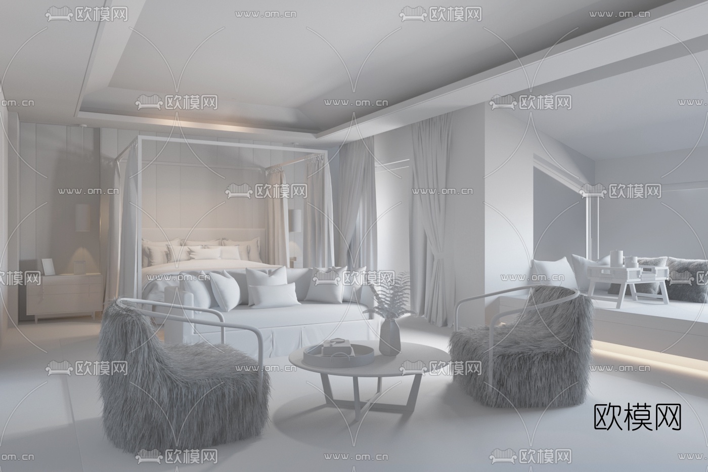 元禾大千新作，自然风卧室3D模型下载（渲染图2）