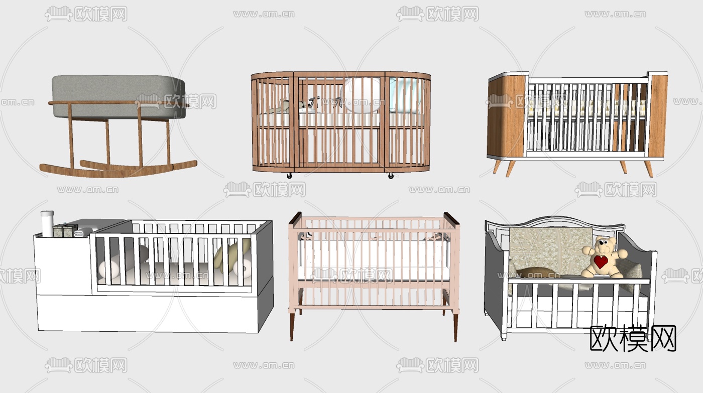 北欧儿童床婴儿床su模型下载