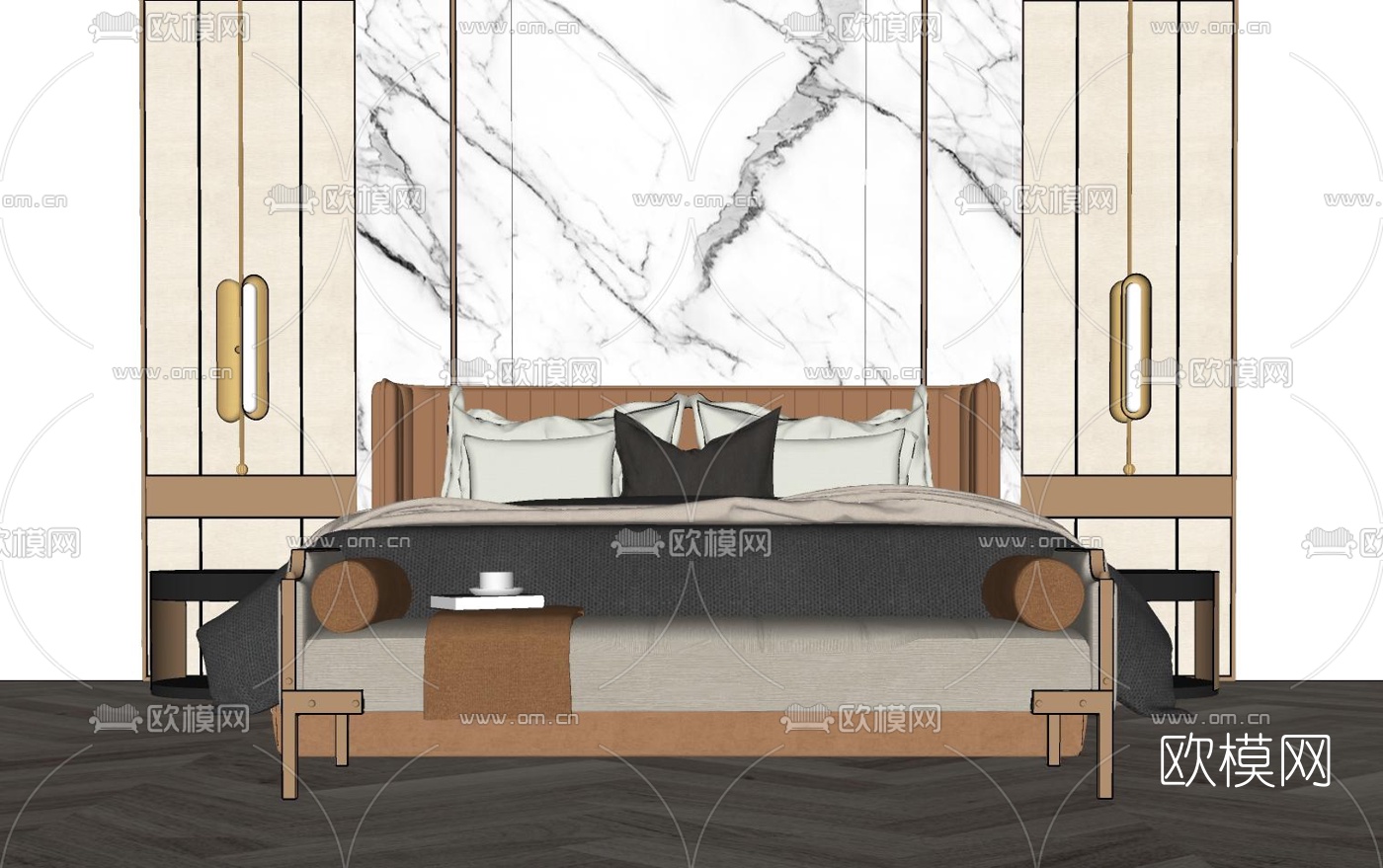 现代轻奢双人床su模型下载