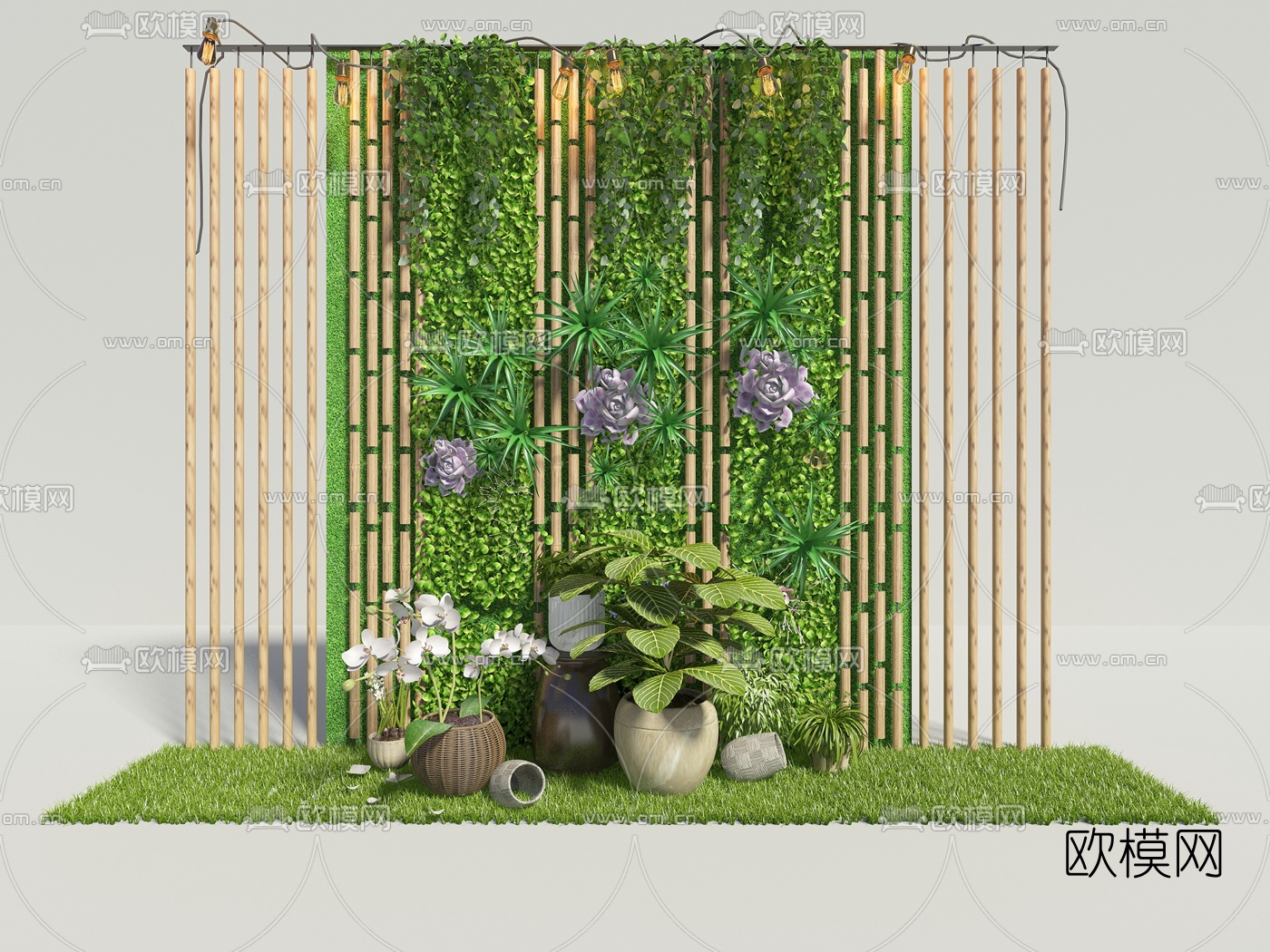 现代植物背景墙小品3d模型下载