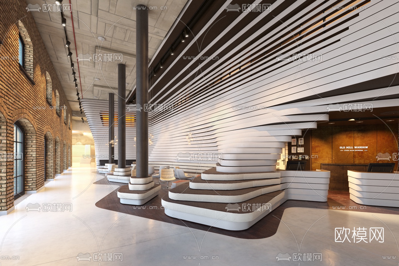 工业风低奢酒店大堂3d模型下载