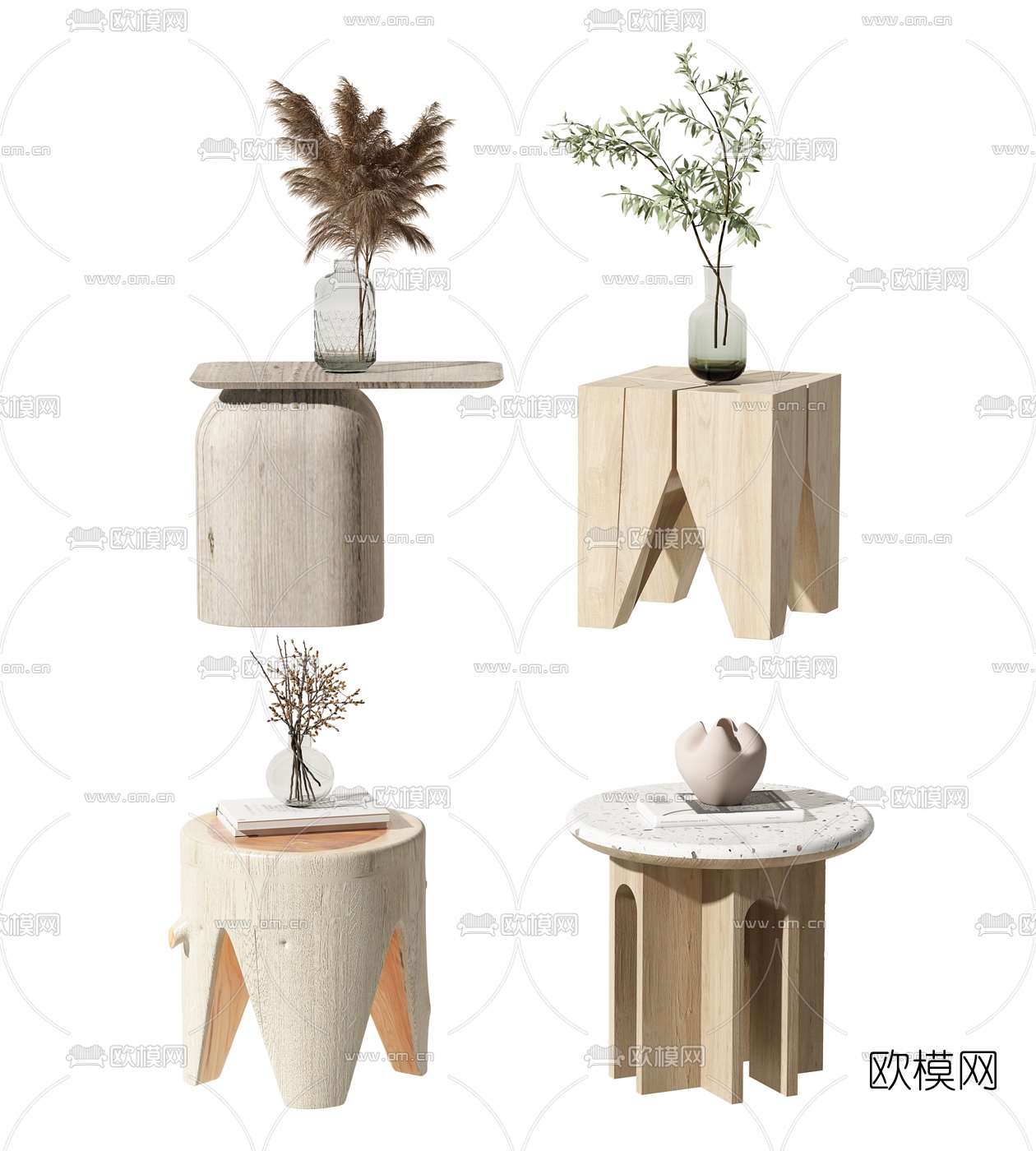 北欧原木边几角几3d模型