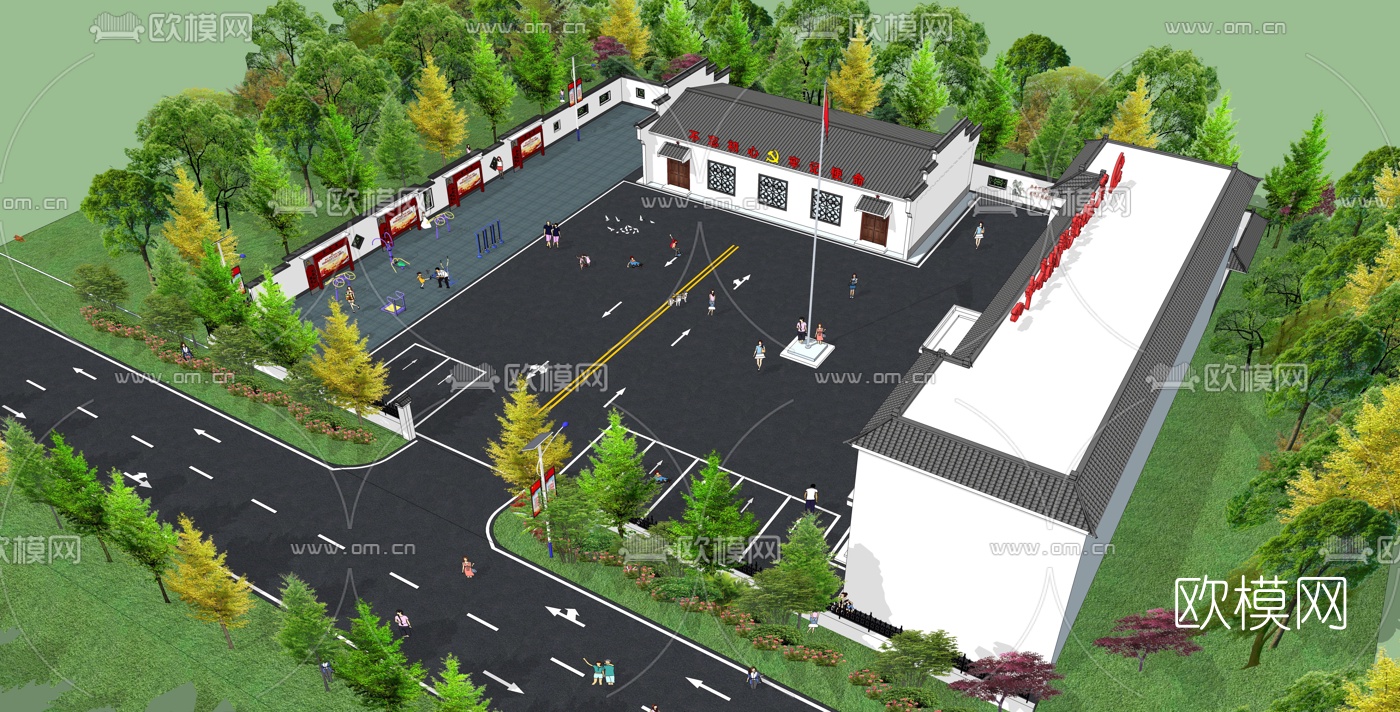 新中式党群服务中心su模型下载（渲染图4）