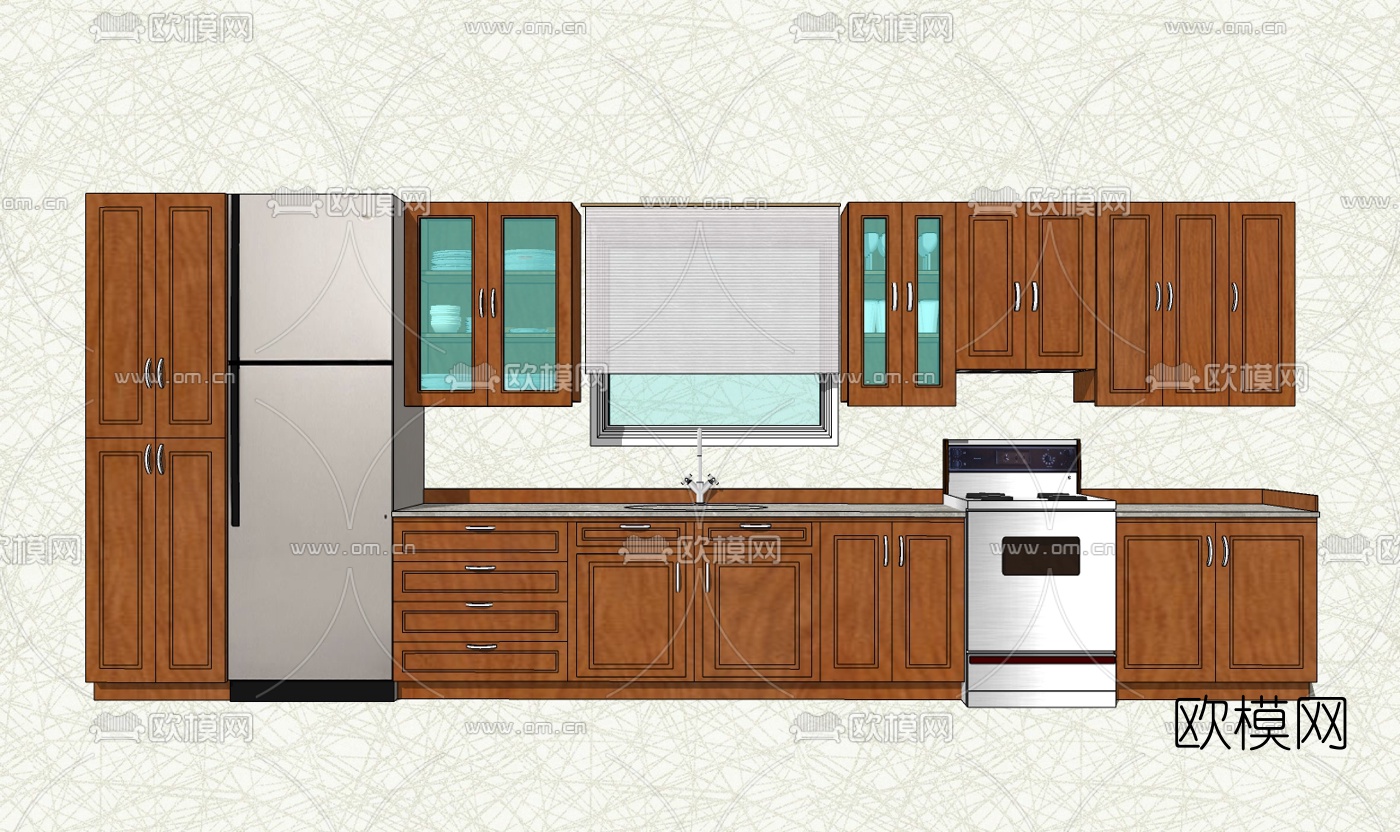 美式橱柜免费su模型下载（渲染图1）