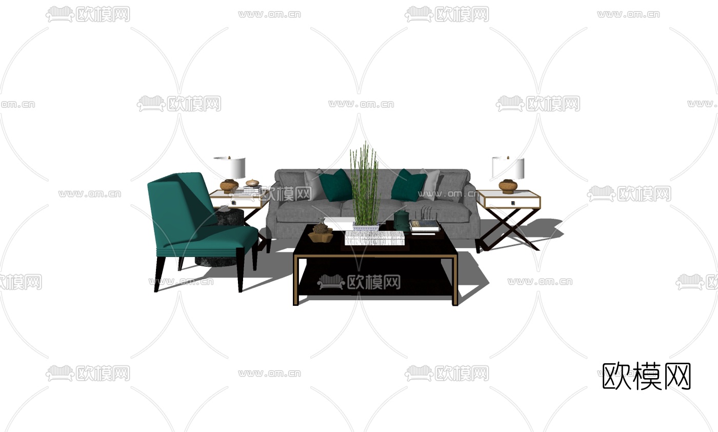 新中式沙发组合su模型下载（渲染图2）