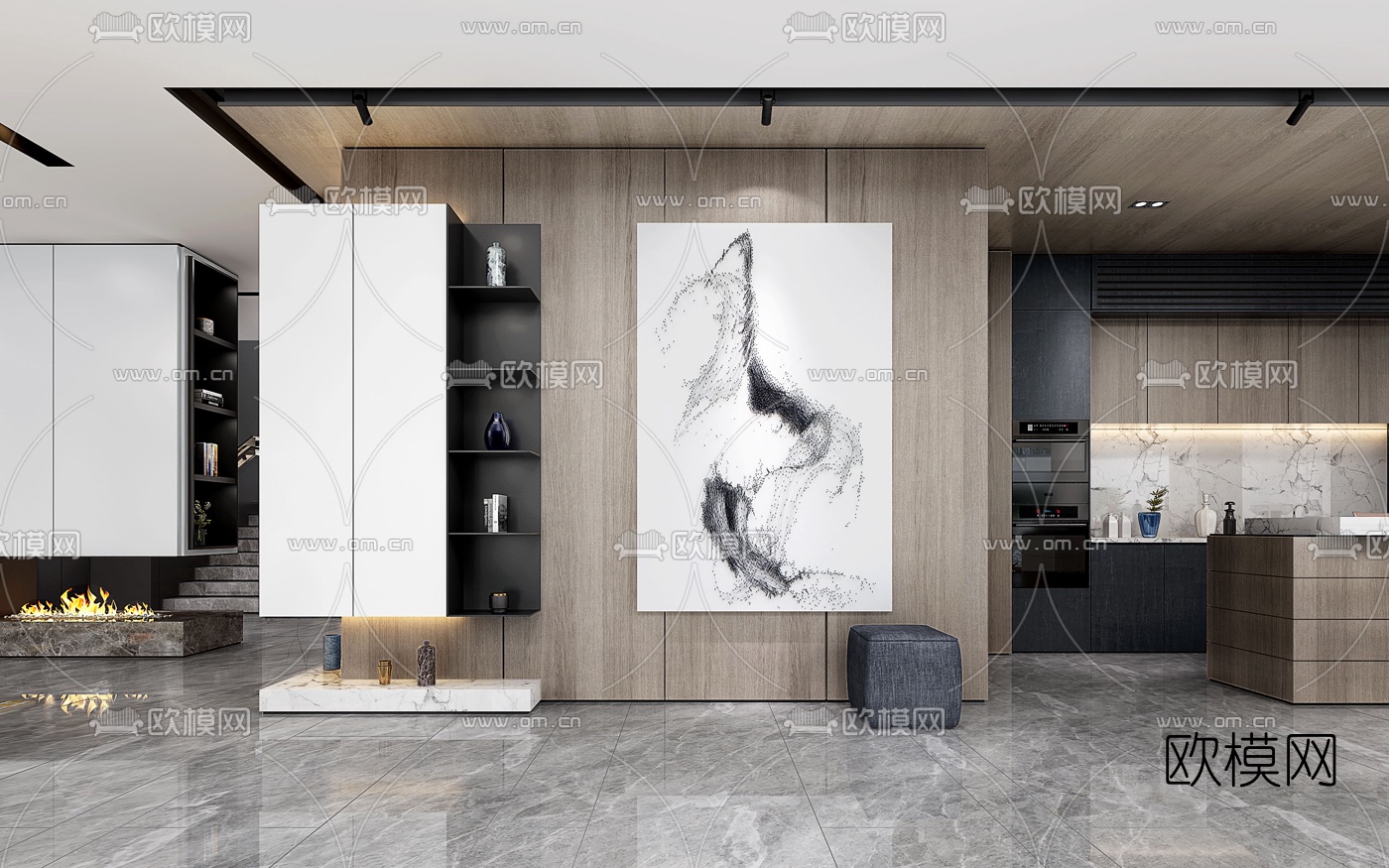现代别墅客厅餐厅3d模型