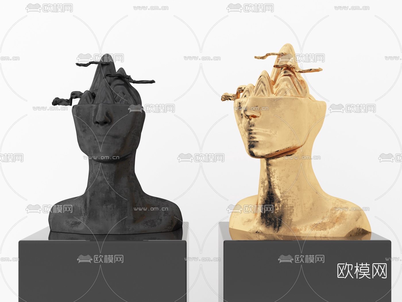 新中式人物雕塑摆件3d模型