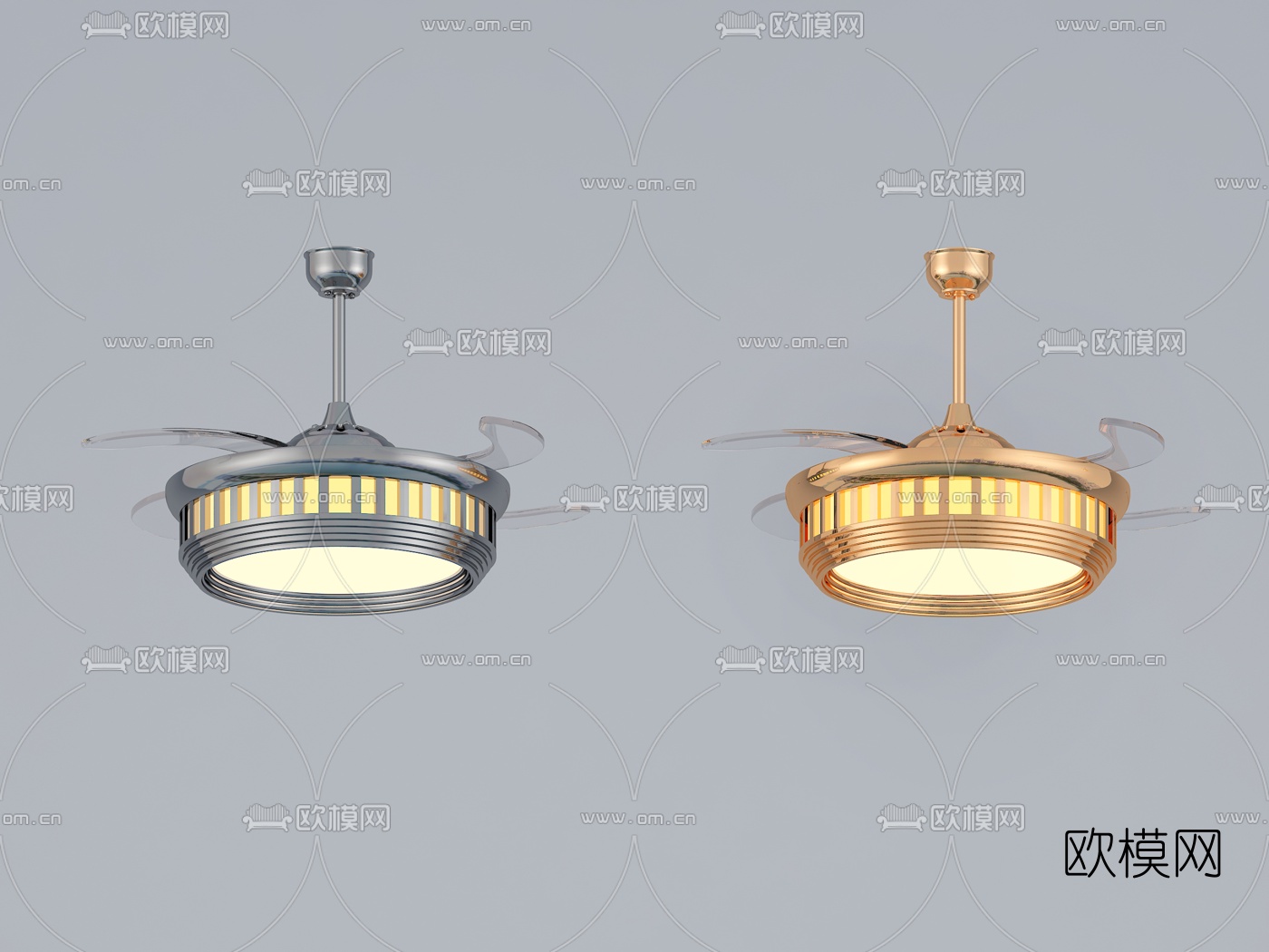 现代金属风扇电扇吊灯3d模型-免费3dmax模型库-欧模网