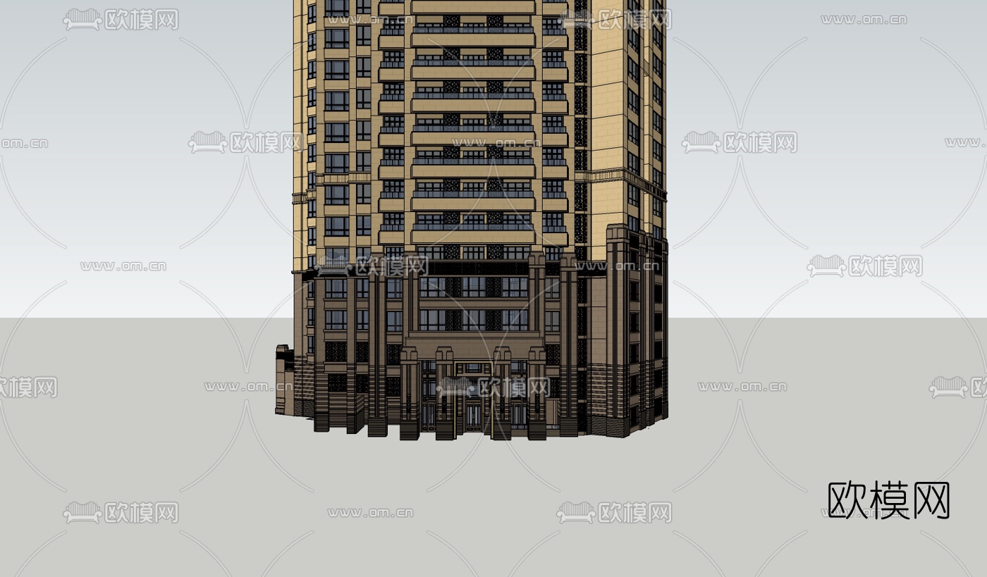 新古典超高层公寓楼su模型下载（渲染图2）