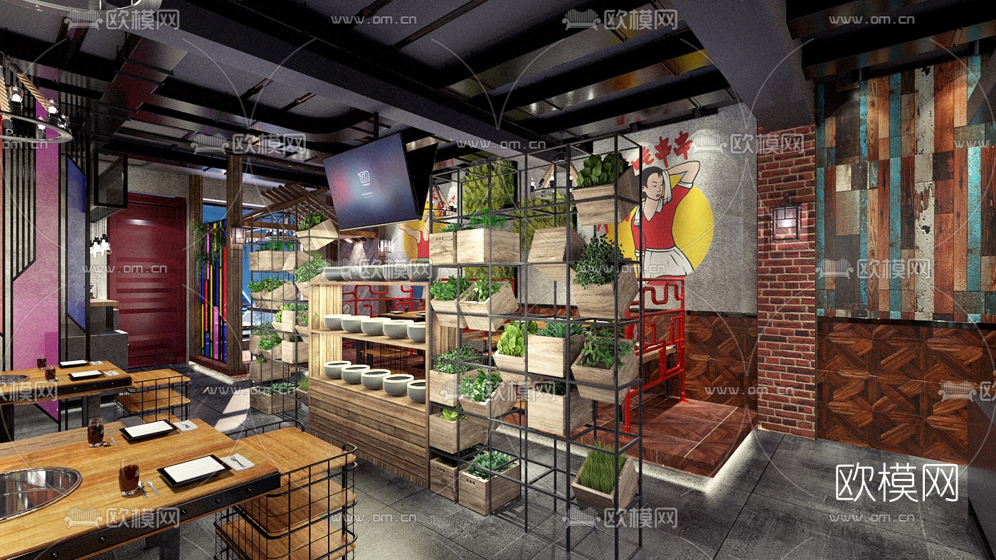 工业风串串火锅店su模型下载（渲染图5）