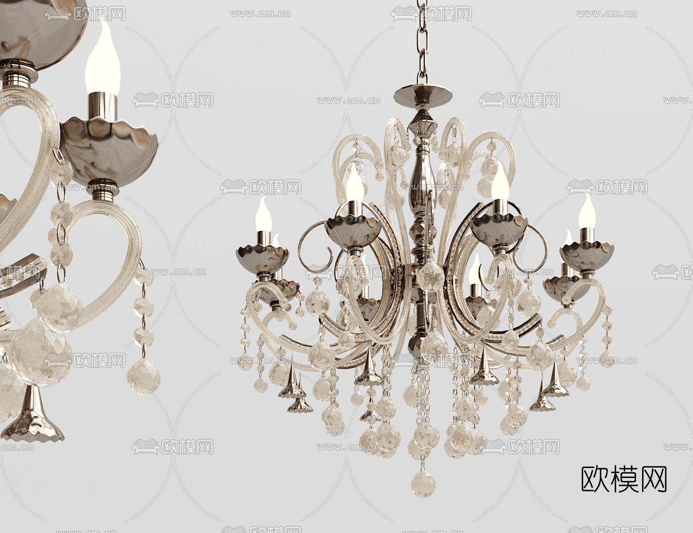 简欧水晶多头吊灯3d模型下载