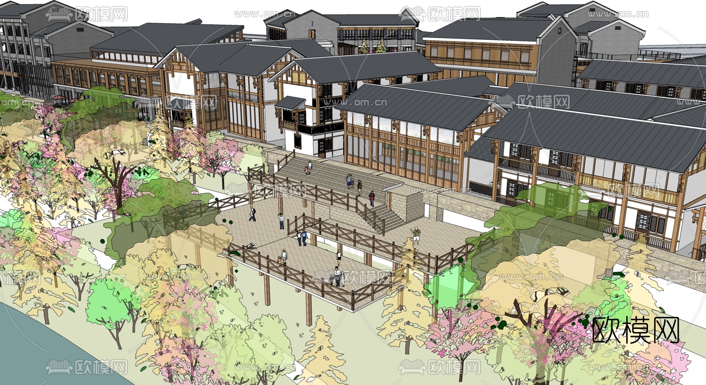 中式民俗商业街设计su模型下载（渲染图6）