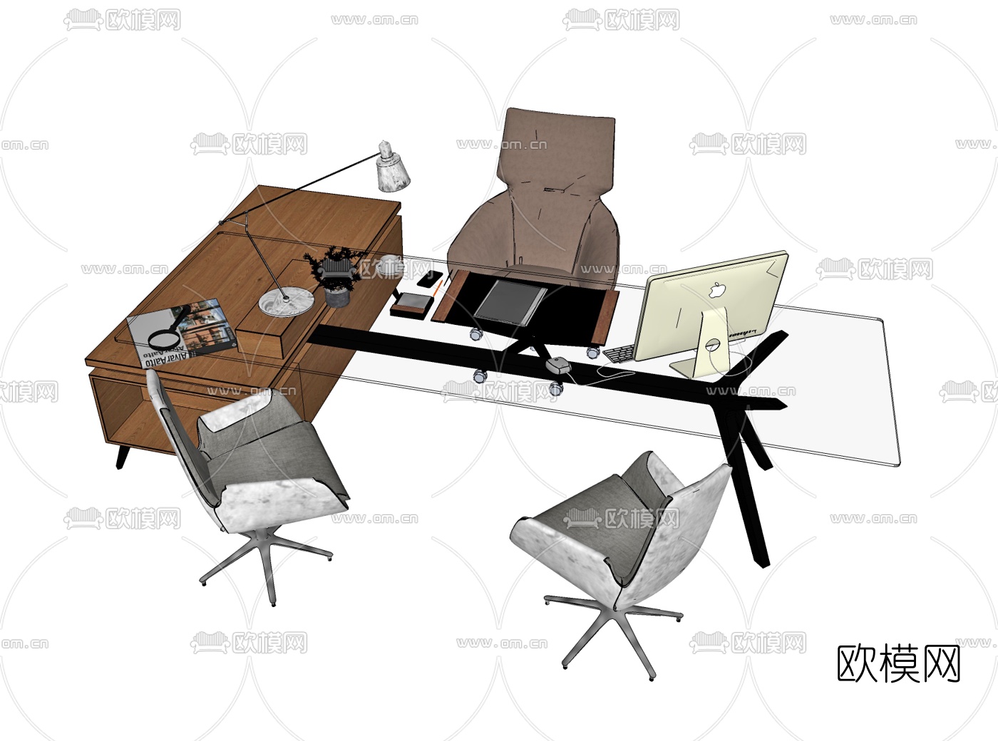 现代办公桌椅su模型下载（渲染图3）