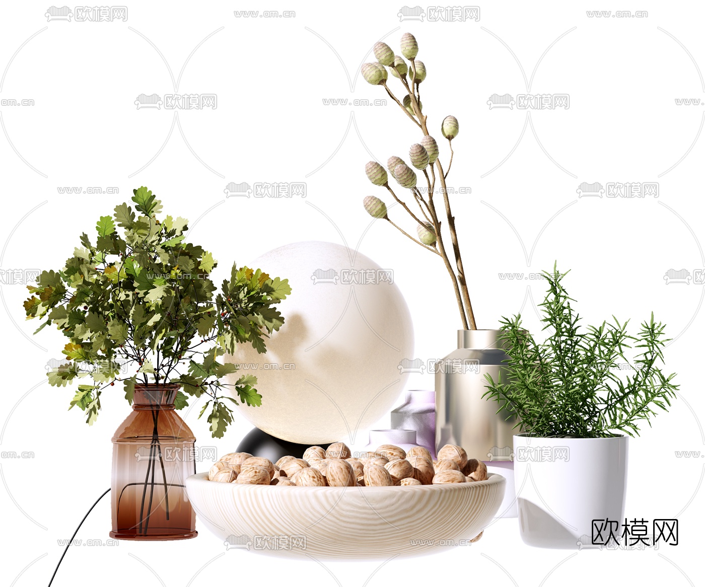 现代花瓶台灯果盘摆件3d模型