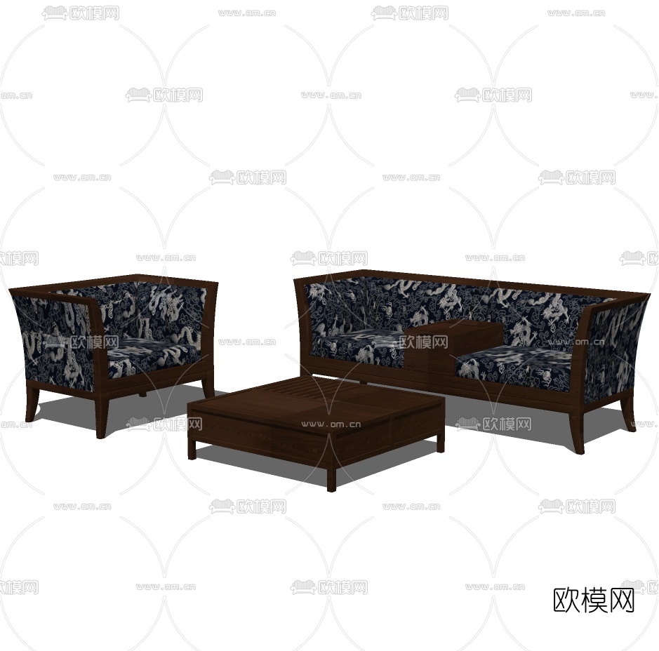 中式实木沙发组合免费su模型下载