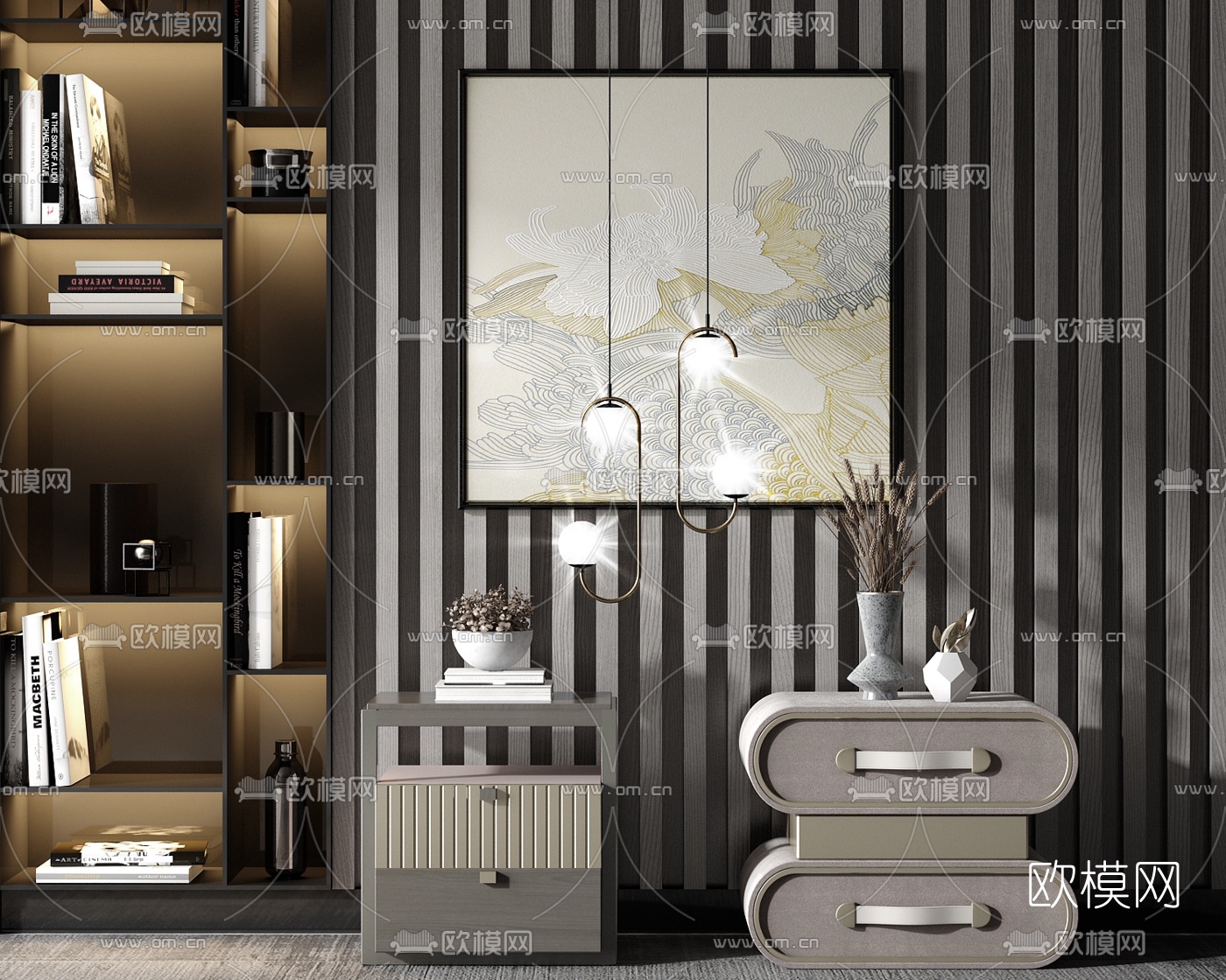 现代轻奢床头柜su模型下载（渲染图1）