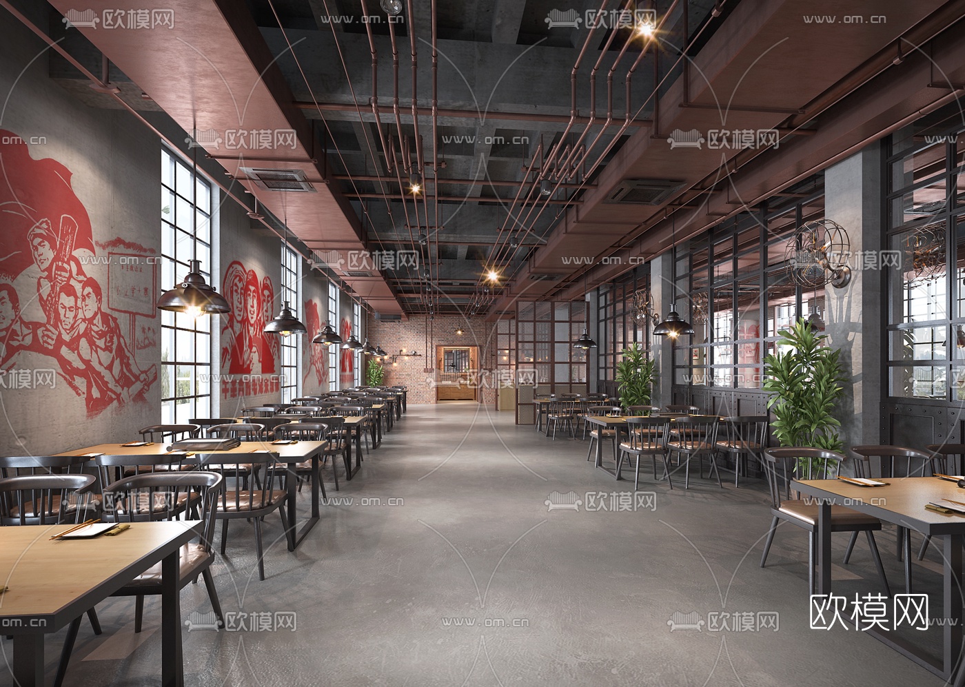 工业风复古烧烤店3d模型下载（渲染图2）