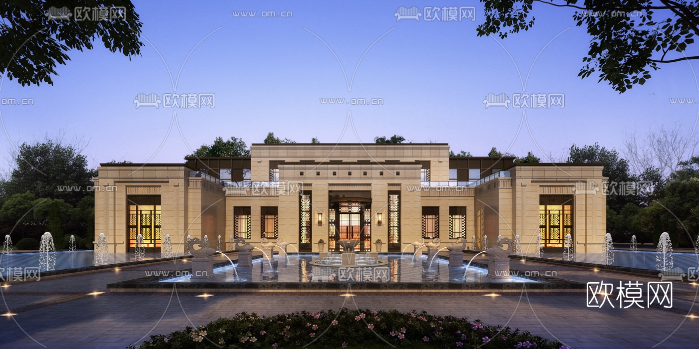 欧式会所售楼处建筑外观3d模型下载