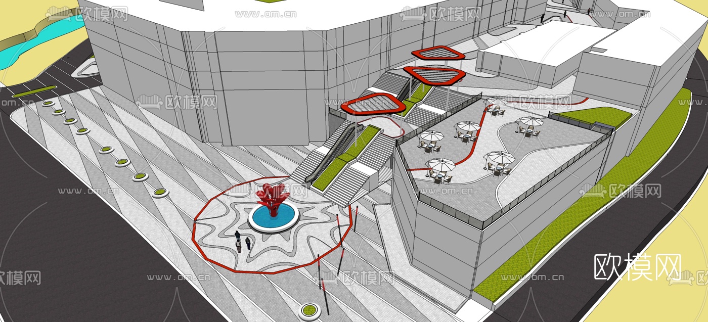 现代商业广场景观设计su模型下载（渲染图5）