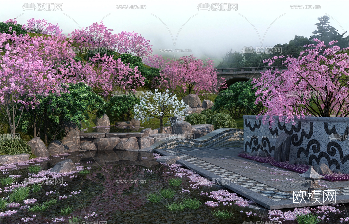 中式园林景观樱花谷3d模型