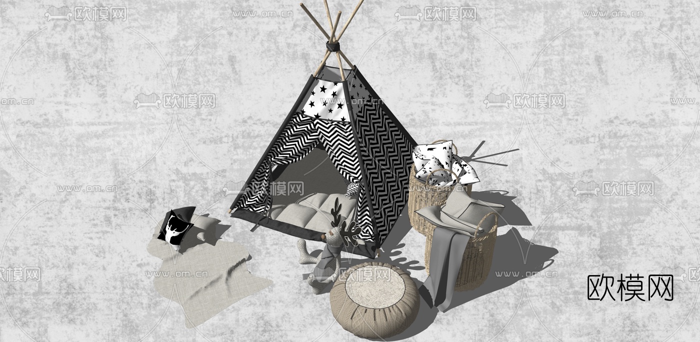 现代儿童帐篷床su模型下载（渲染图3）