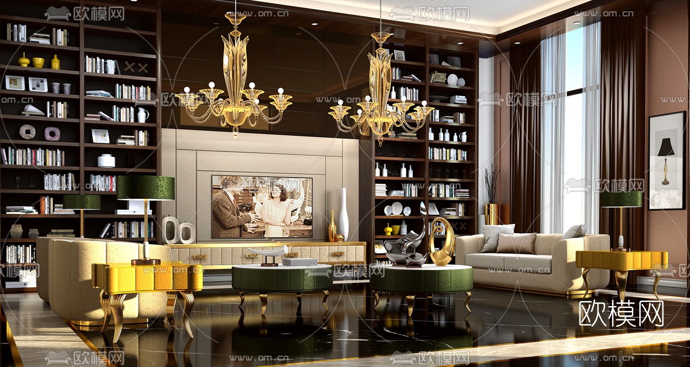 意大利VALDERAMOBILI品牌 新古典轻奢客厅3d模型下载（渲染图1）