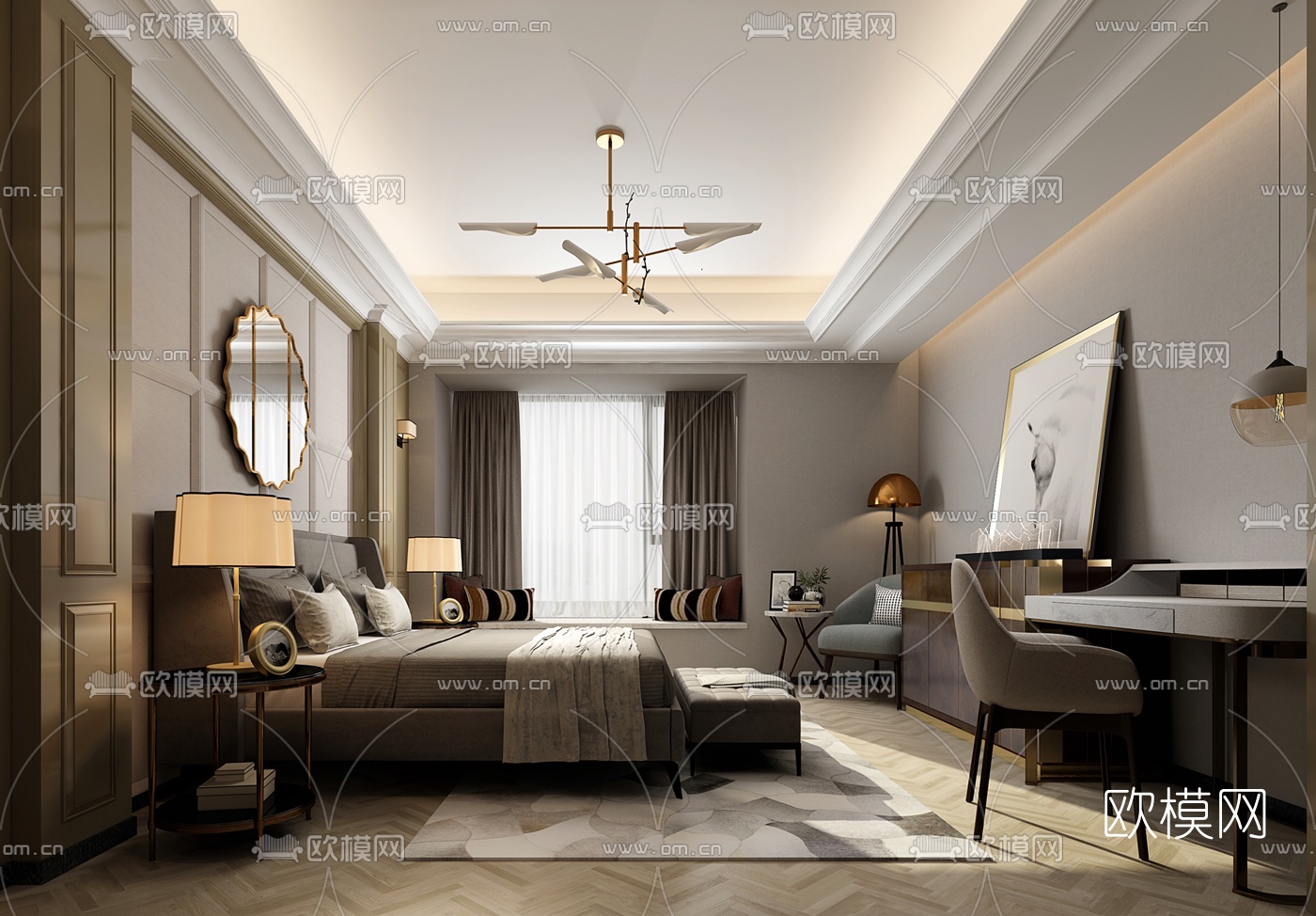 梁志天现代卧室3D模型下载（渲染图1）
