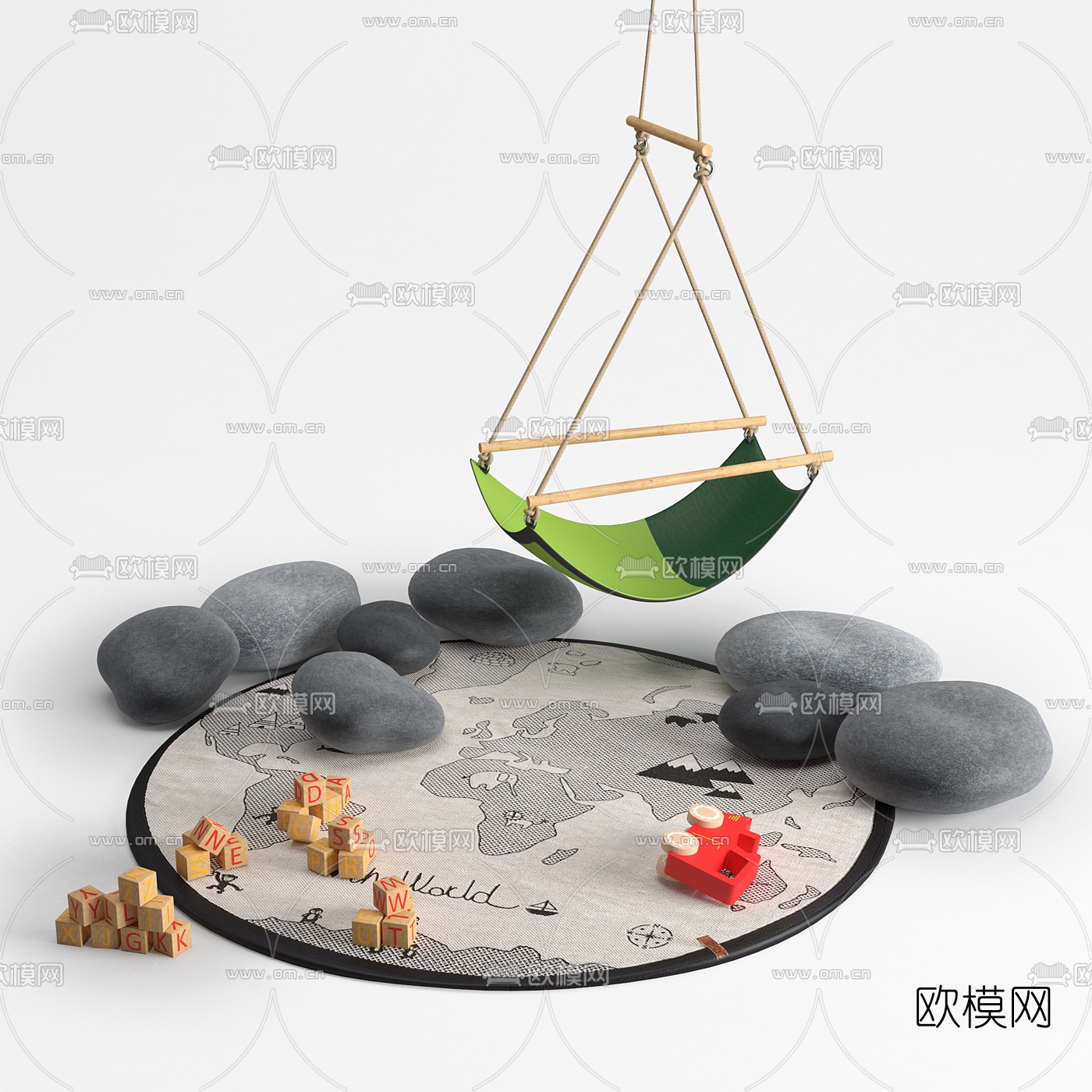 现代儿童秋千玩具吊椅组合3d模型下载