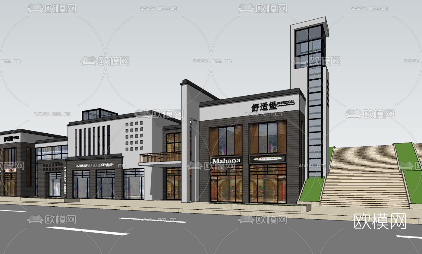现代沿街商业建筑su模型