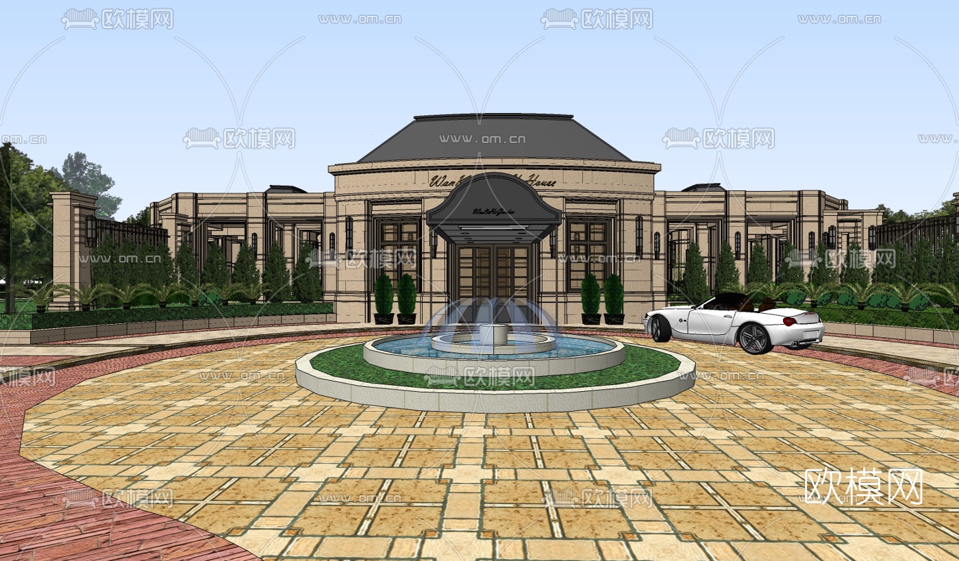 新古典会所入口大门su模型下载（渲染图3）