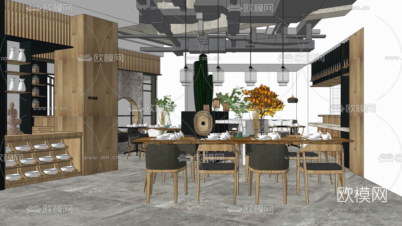 现代简约餐厅su模型下载（渲染图3）