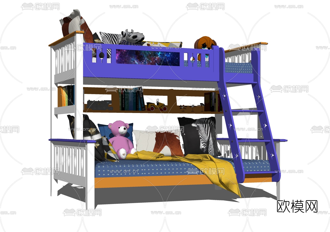 现代儿童床上下铺su模型下载