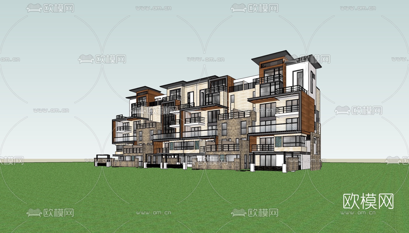 现代公寓楼su模型下载（渲染图2）