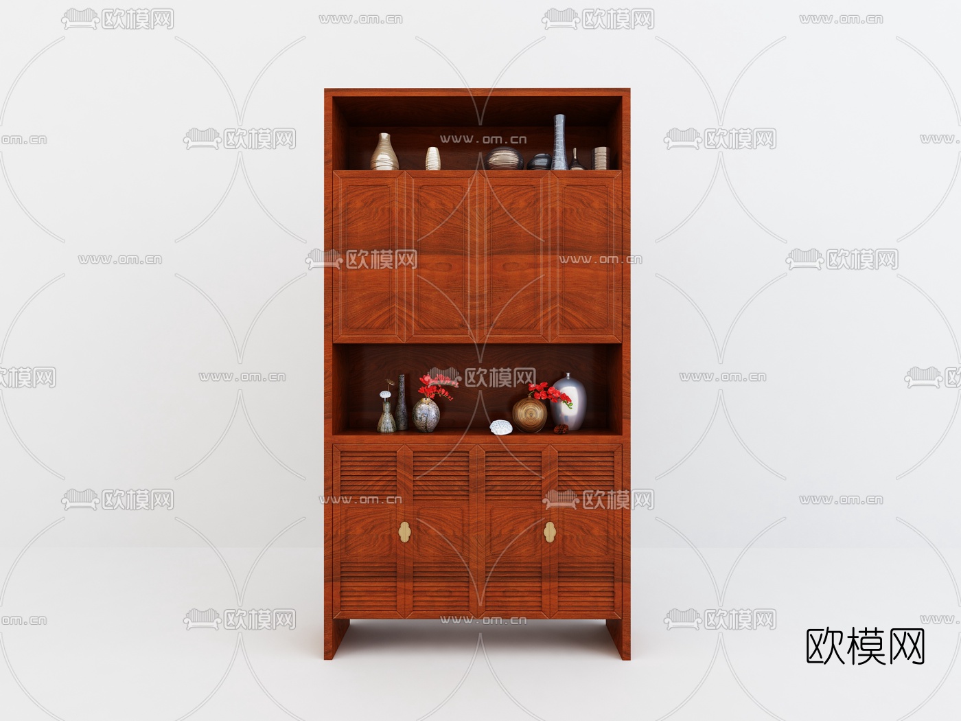 中式实木装饰柜边柜组合3D模型下载（渲染图5）