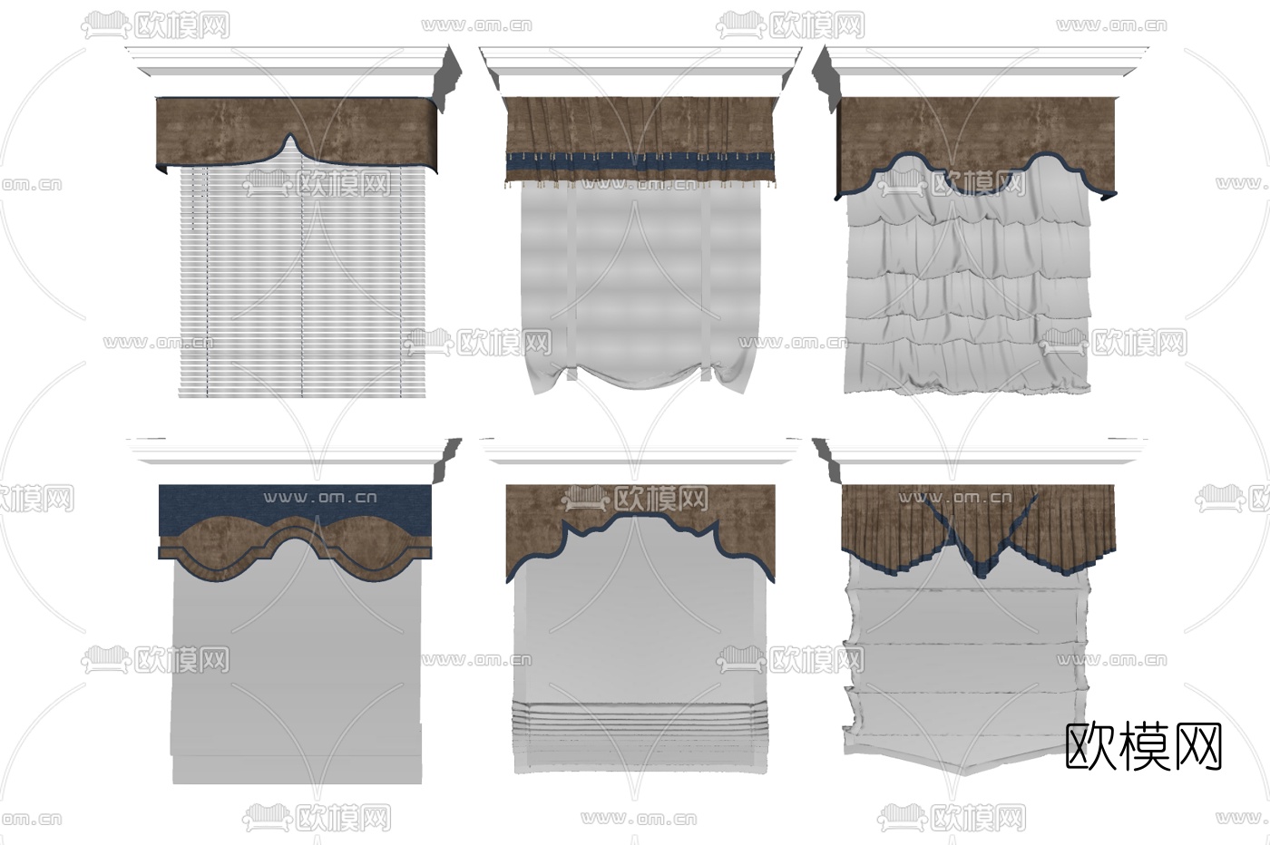 美式布艺窗帘卷帘su模型下载
