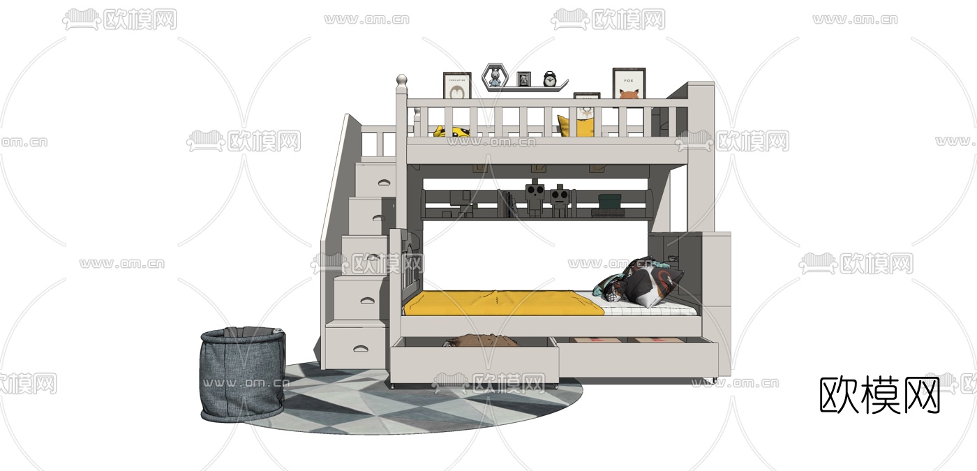 北欧上下铺儿童床su模型下载