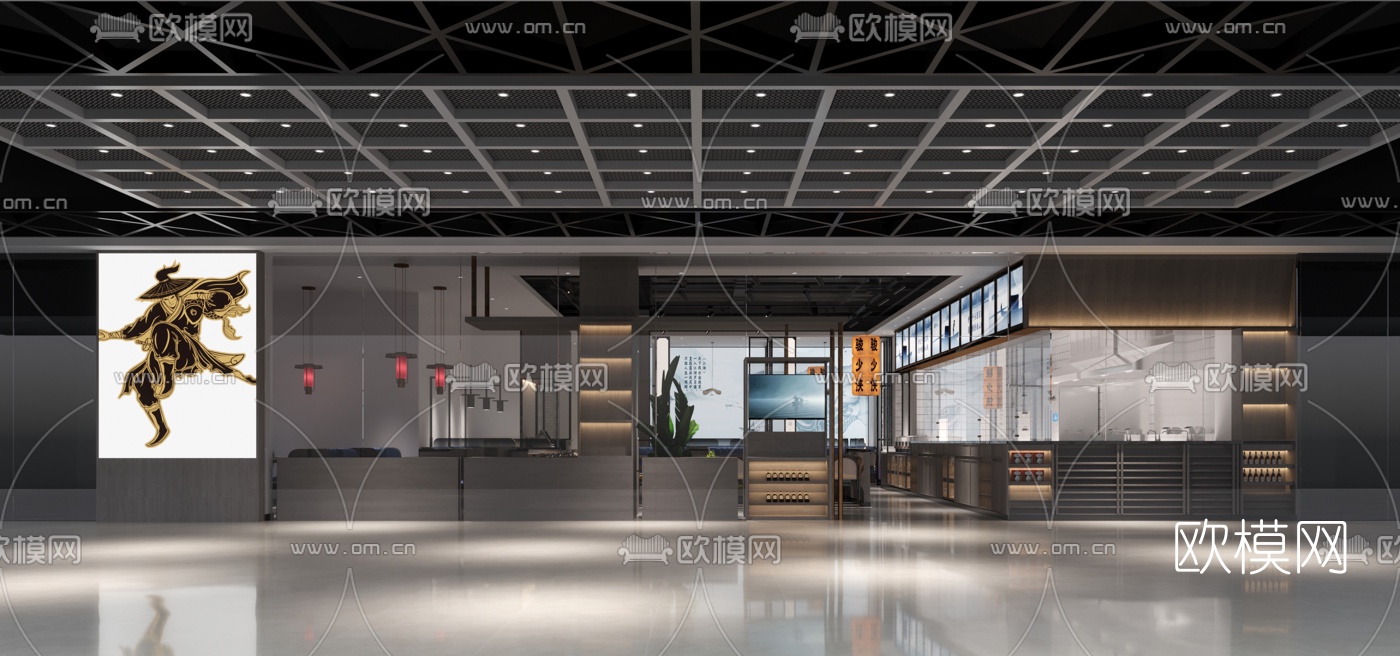 现代武侠主题餐厅3d模型