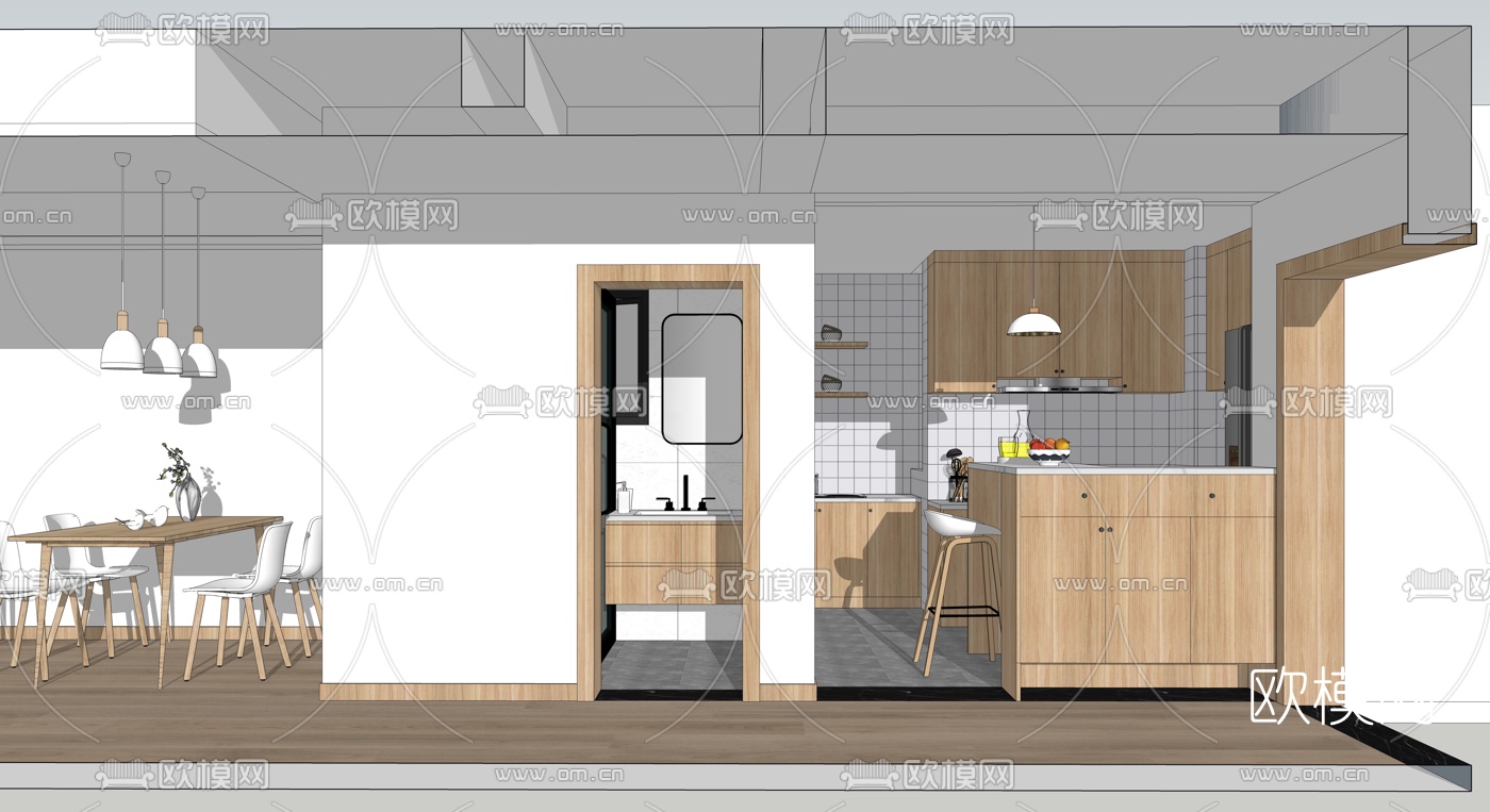 北欧客餐厅su模型下载（渲染图5）
