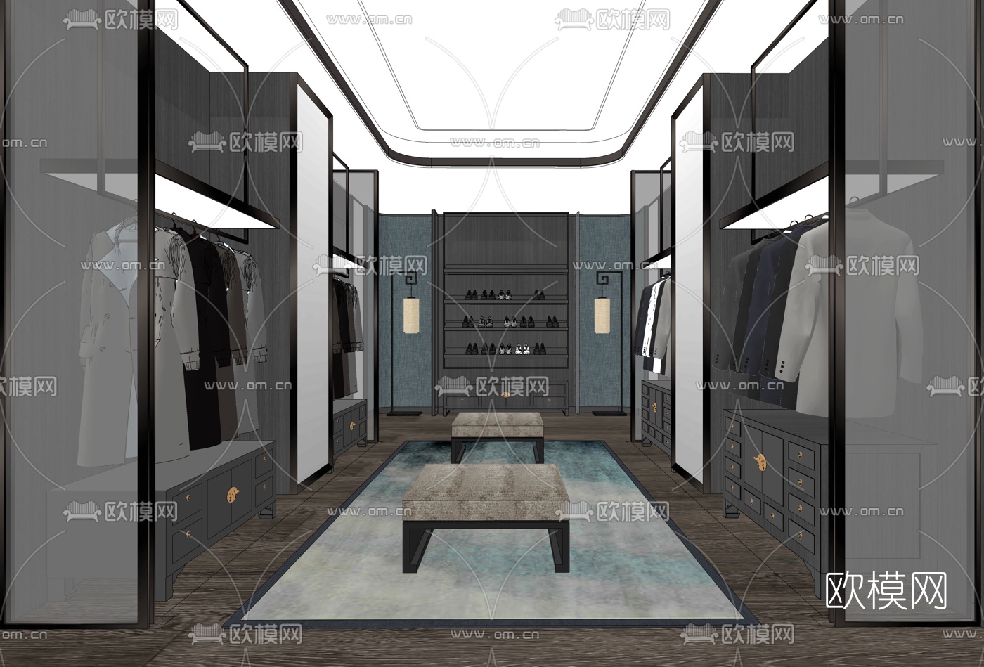 新中式酒店总统套房su模型下载（渲染图3）