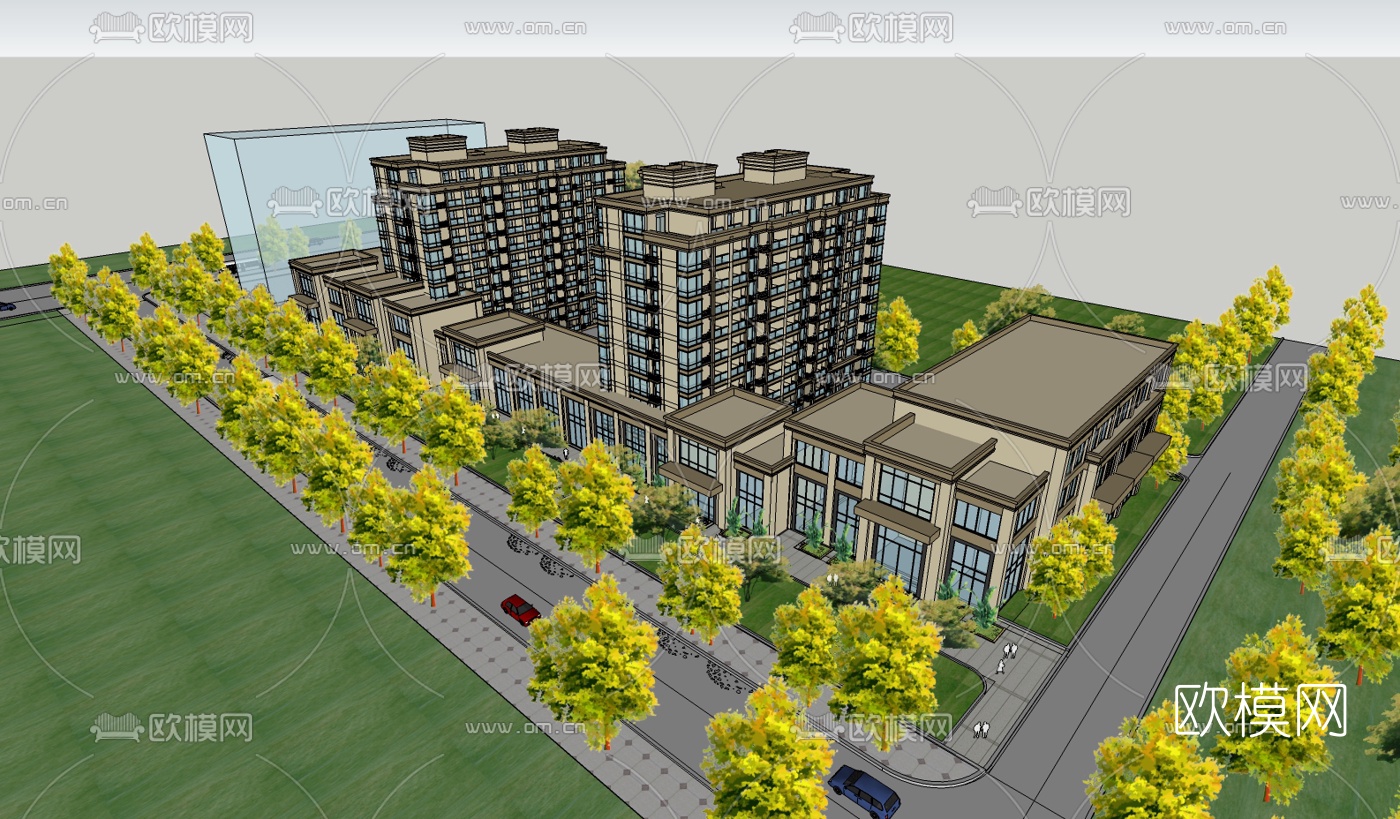 新古典商住综合楼su模型下载（渲染图1）