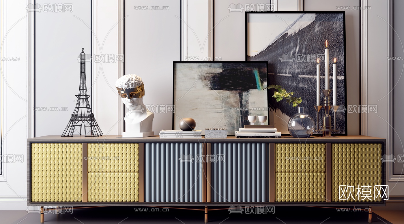 后现代电视柜3d模型下载（渲染图1）