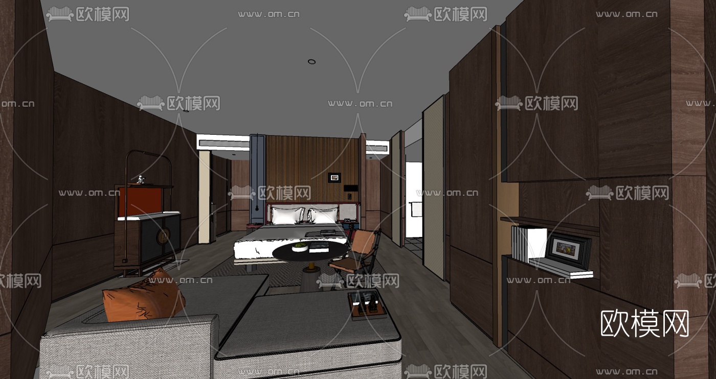 新中式酒店客房su模型下载（渲染图2）
