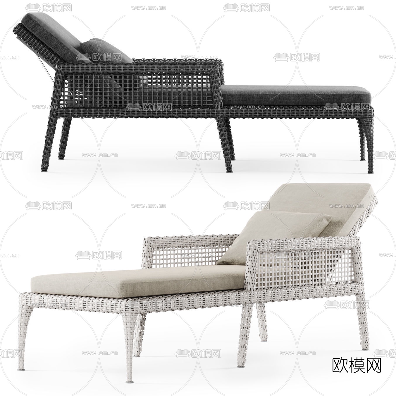 现代藤编躺椅3d模型