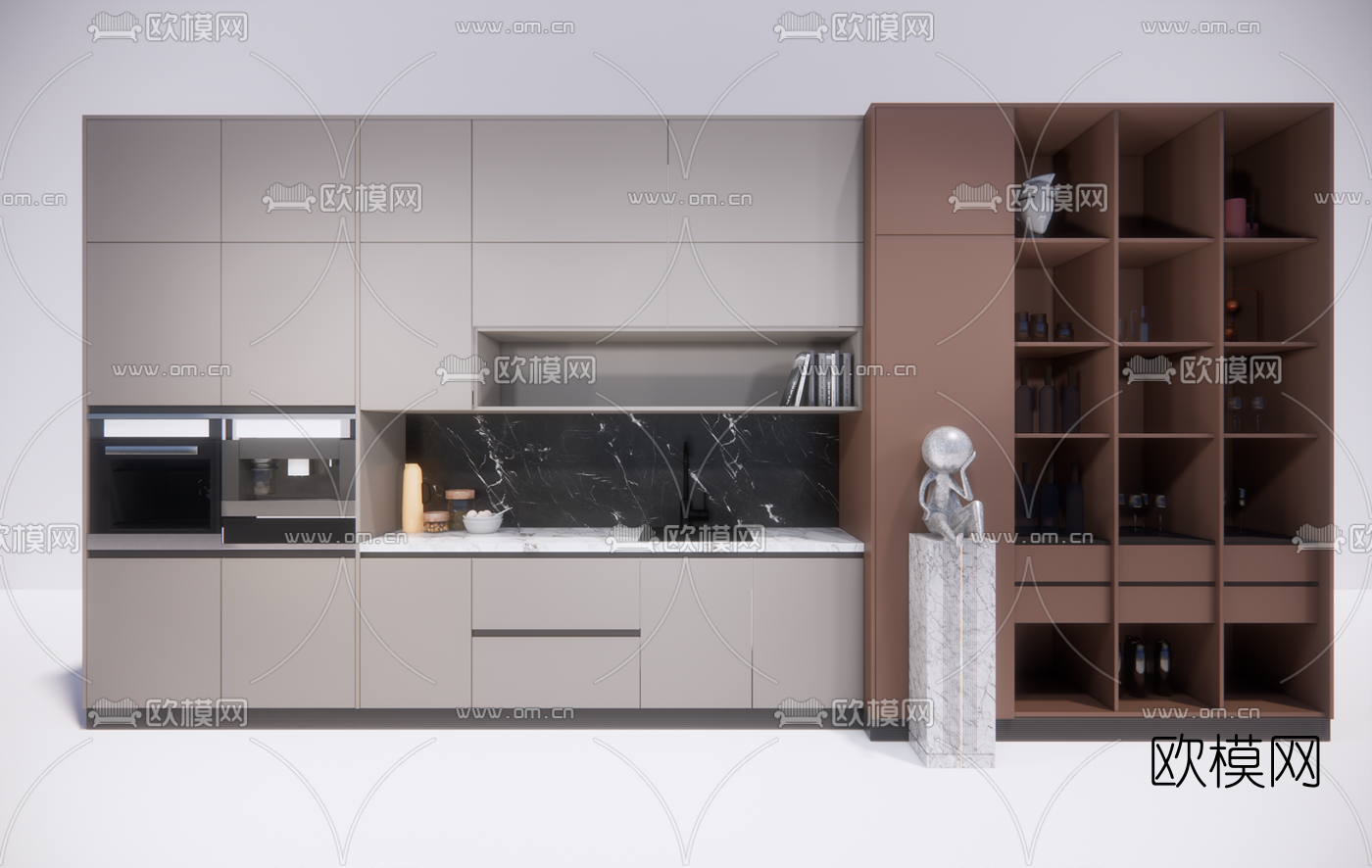 现代轻奢厨柜su模型下载（渲染图1）