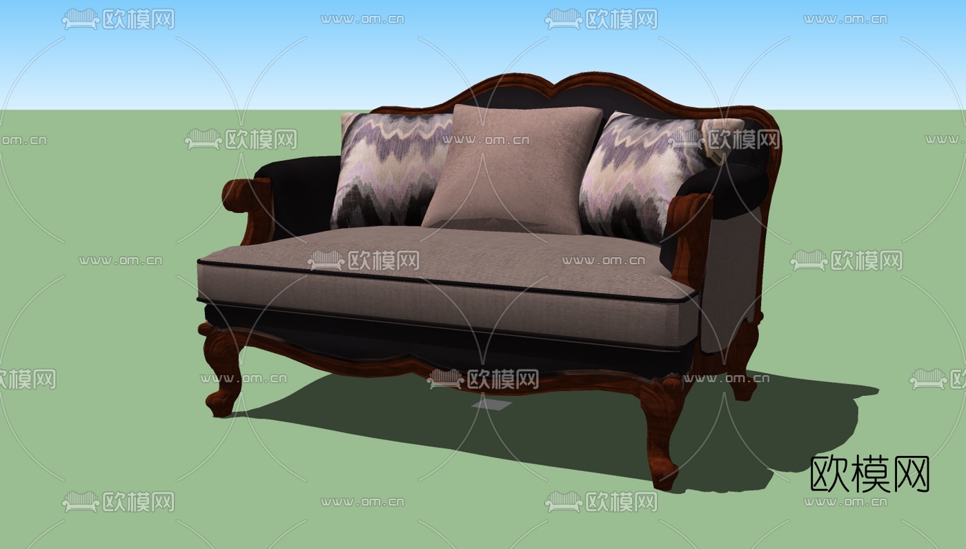 欧式双人沙发免费su模型下载（渲染图1）
