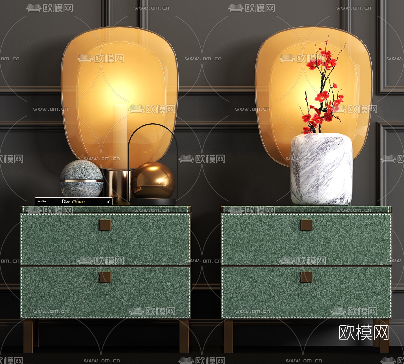 新中式轻奢床头柜3d模型下载