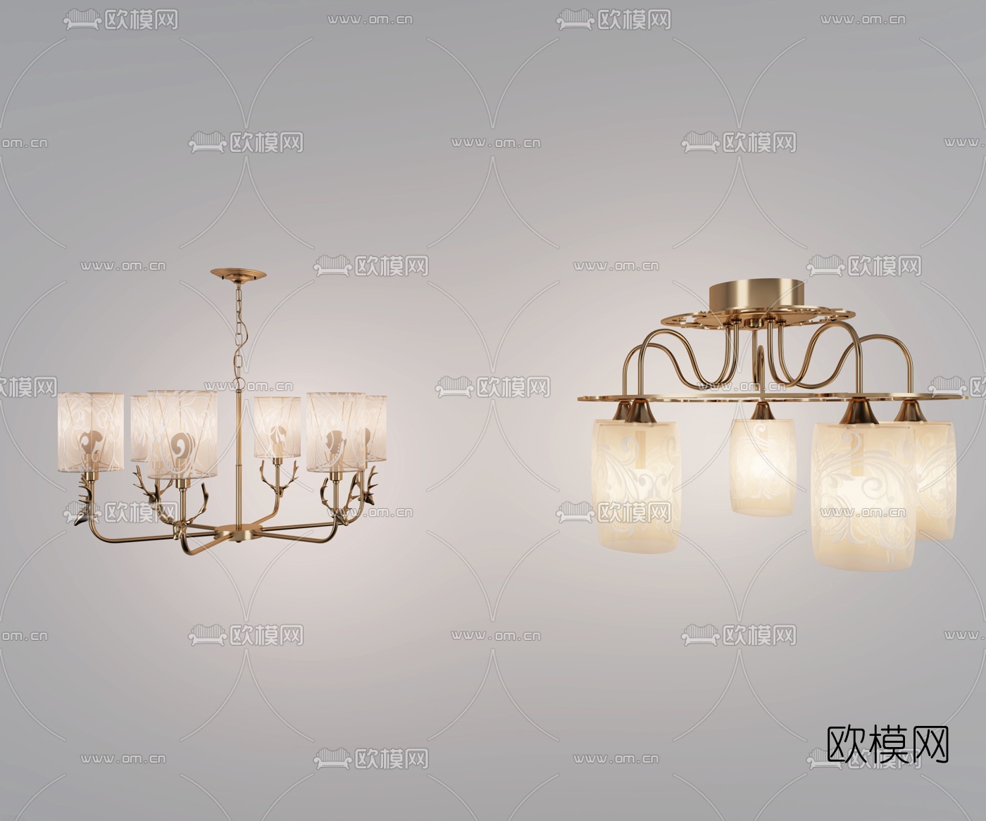 简欧金属多头吊灯3d模型下载（渲染图3）