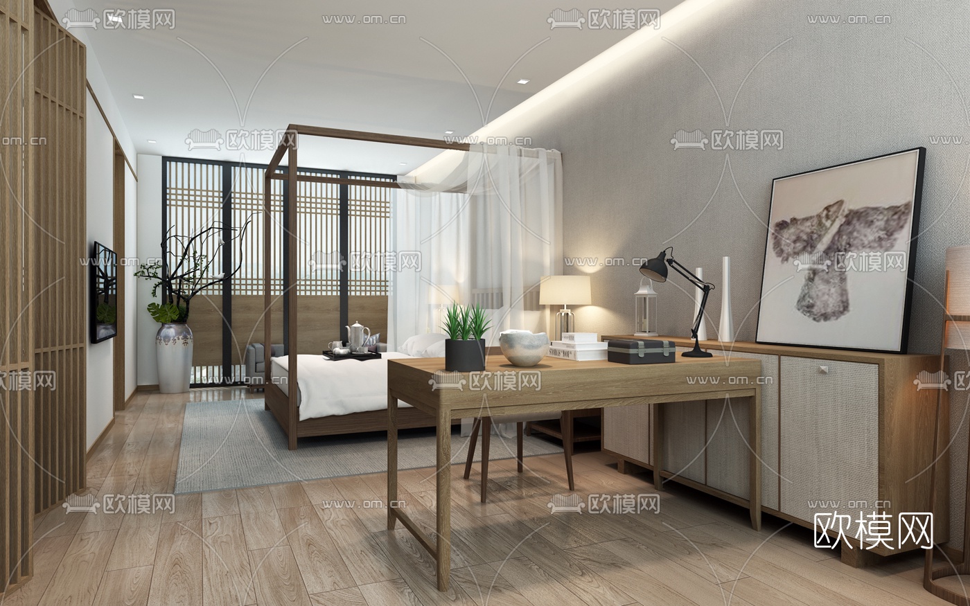 新中式酒店客房3D模型