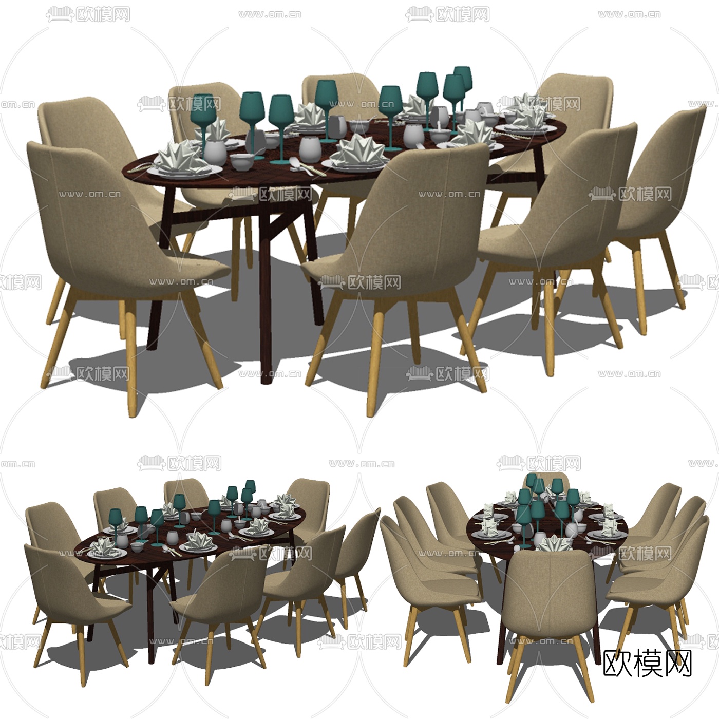 现代实木餐桌椅免费su模型下载