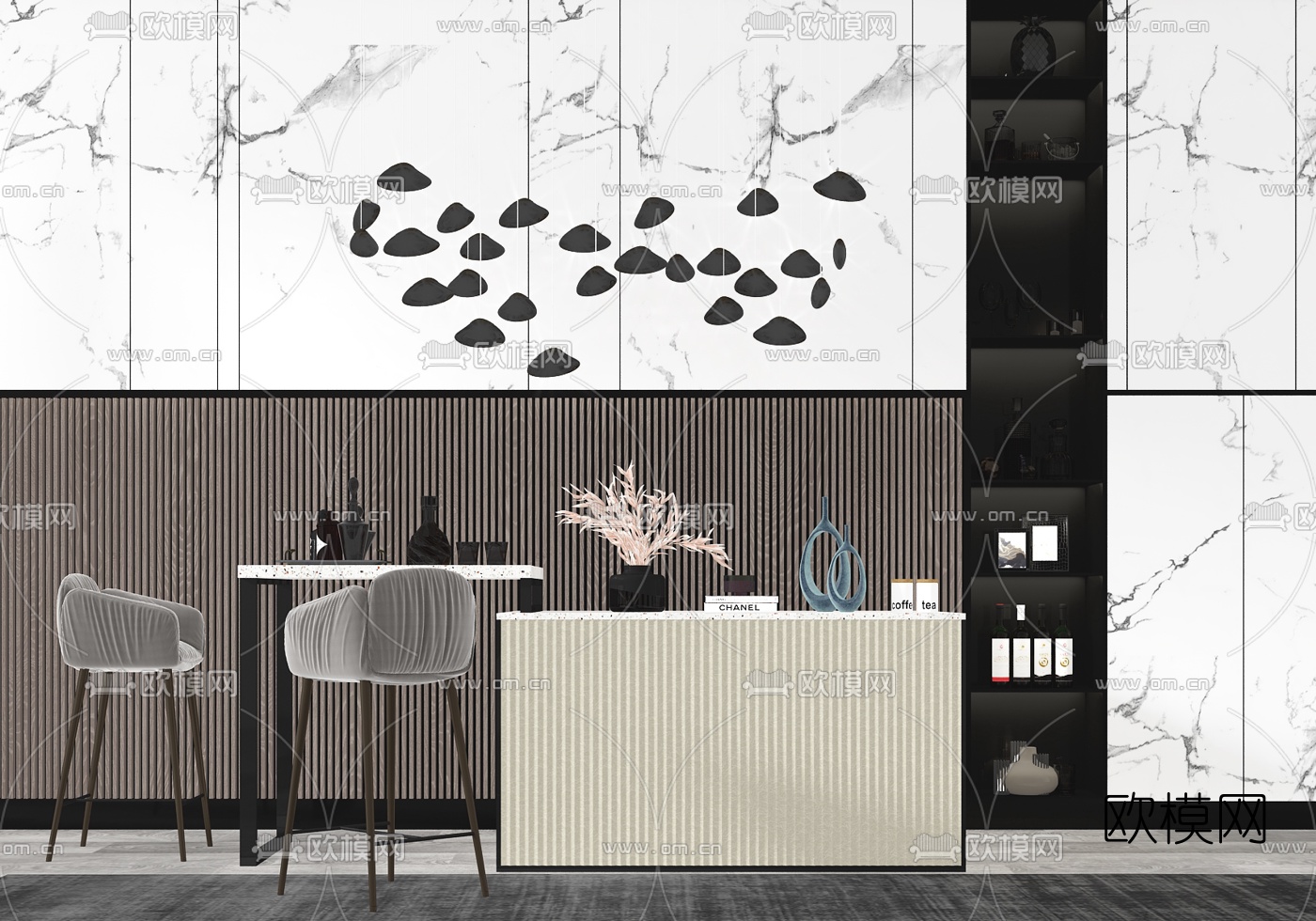 现代吧台吧椅su模型下载（渲染图2）